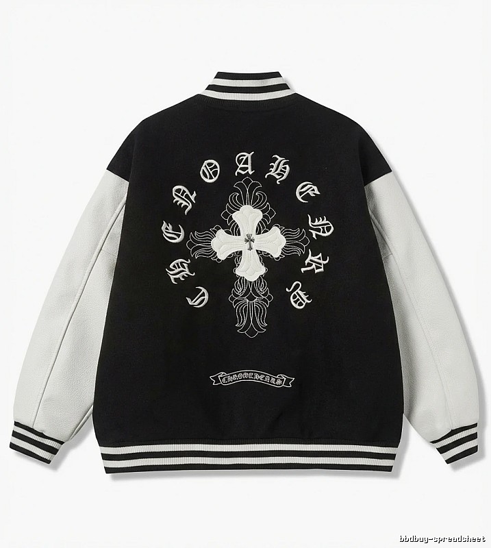 Chrome Hearts retro-style black and white baseball jacket