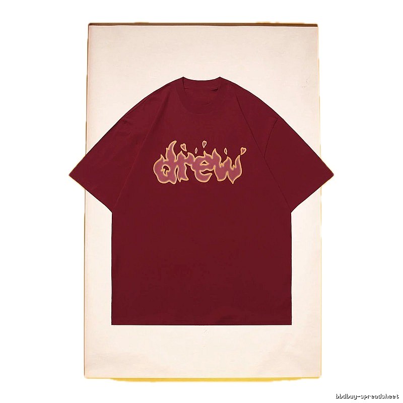 DREW Flame Heart Street Style Burgundy Short Sleeve T-Shirt
