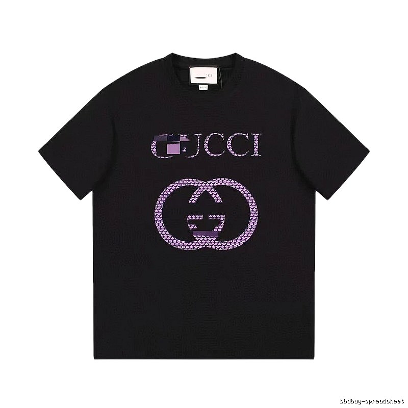 Gucci Double G Trendy Style Black and Purple Short Sleeve T-Shirt