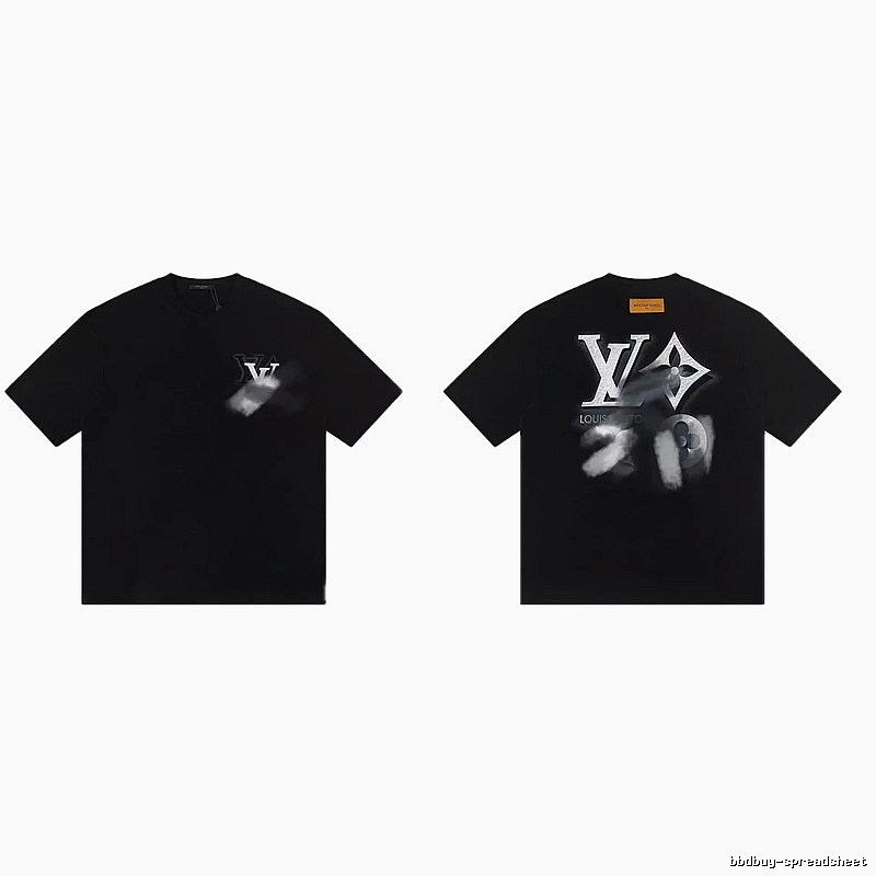 Louis Vuitton Blurred Print Street Style Black T-Shirt