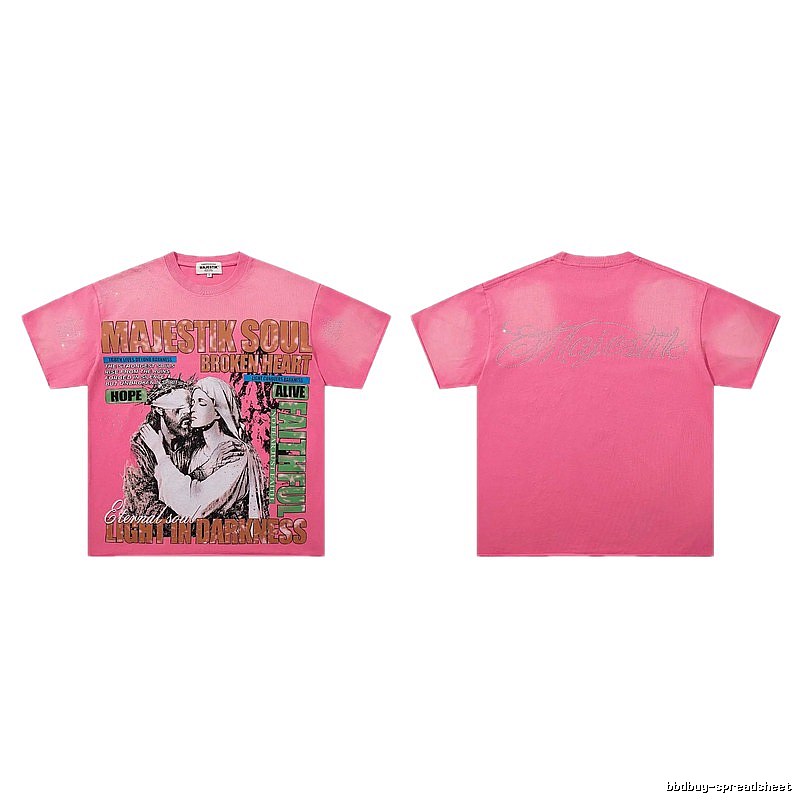 MAJESTIKSOUL Vintage Print Pink Short-sleeve T-shirt
