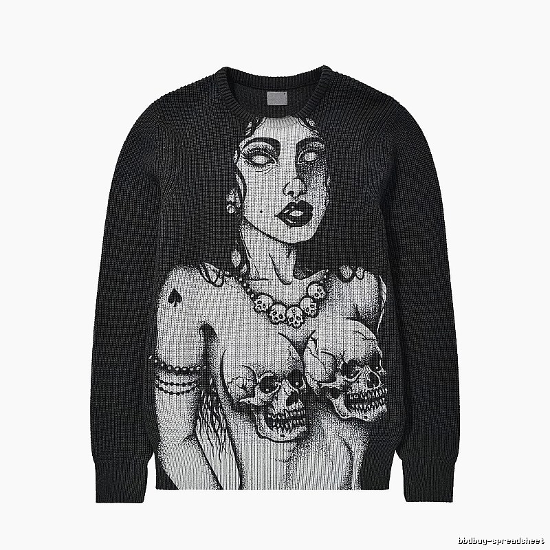 Monogram Anime graphic sweater Black Knit Top for Casual Outfits