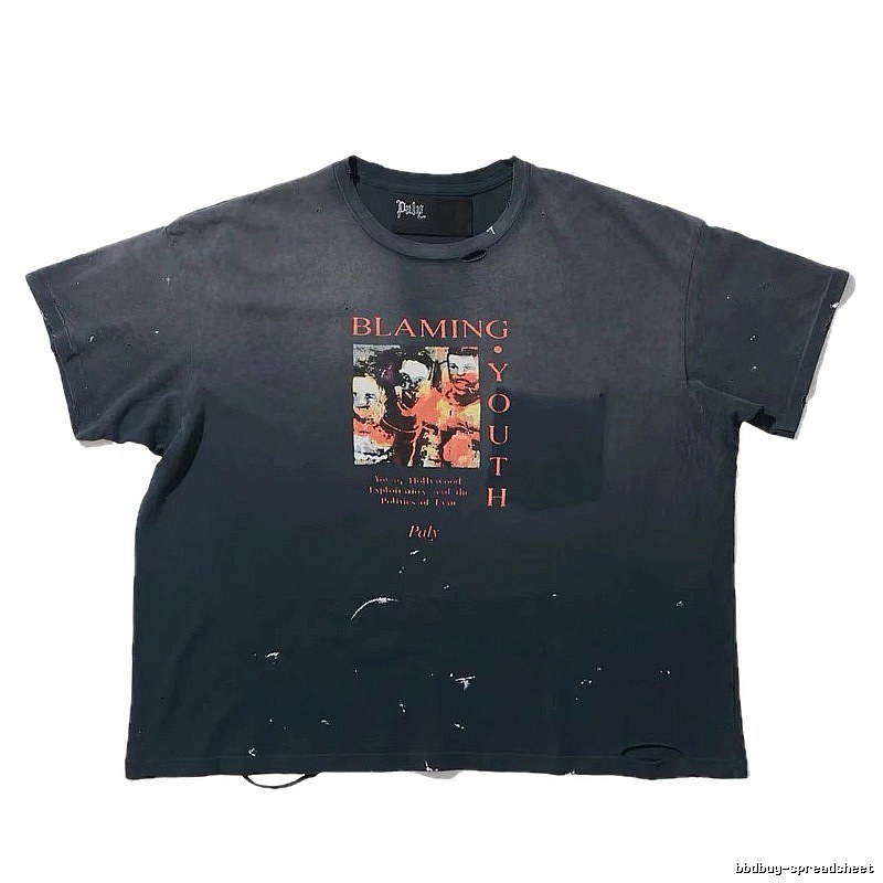 Paly Hollywood Distressed Print Vintage Charcoal Black T-Shirt