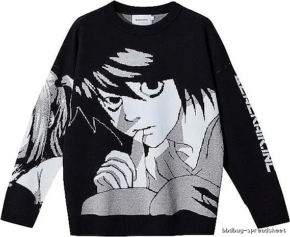 Premium Style Anime graphic sweater Black Knit Top for Minimal Outfits