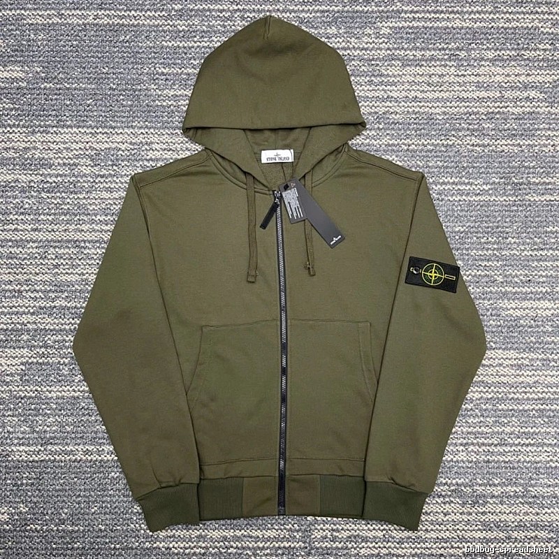 Stone Island Army Green Zip Hoodie Streetwear Look