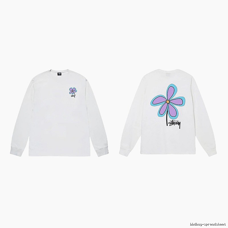 Stussy Flower Print Style White Long T-shirt