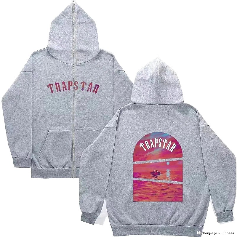 Trapstar Streetwear Graphic zip hoodie Black Zip Pink with Logo Accent