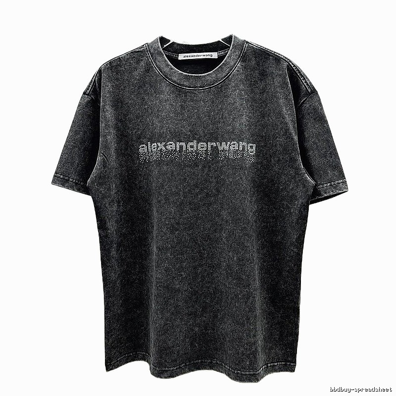 Alexander Wang Rhinestone-embellished Distressed Charcoal Black Short-sleeve T-shirt