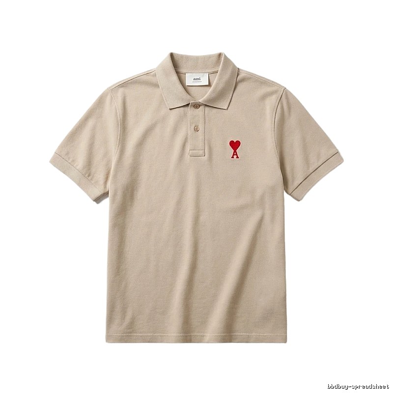AMI Love Minimalist Style Beige Polo Shirt