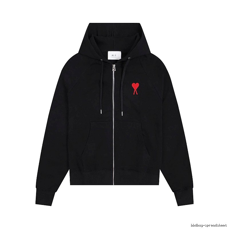 AMI Red Heart Embroidery Trendy Cool Black Sweatshirt