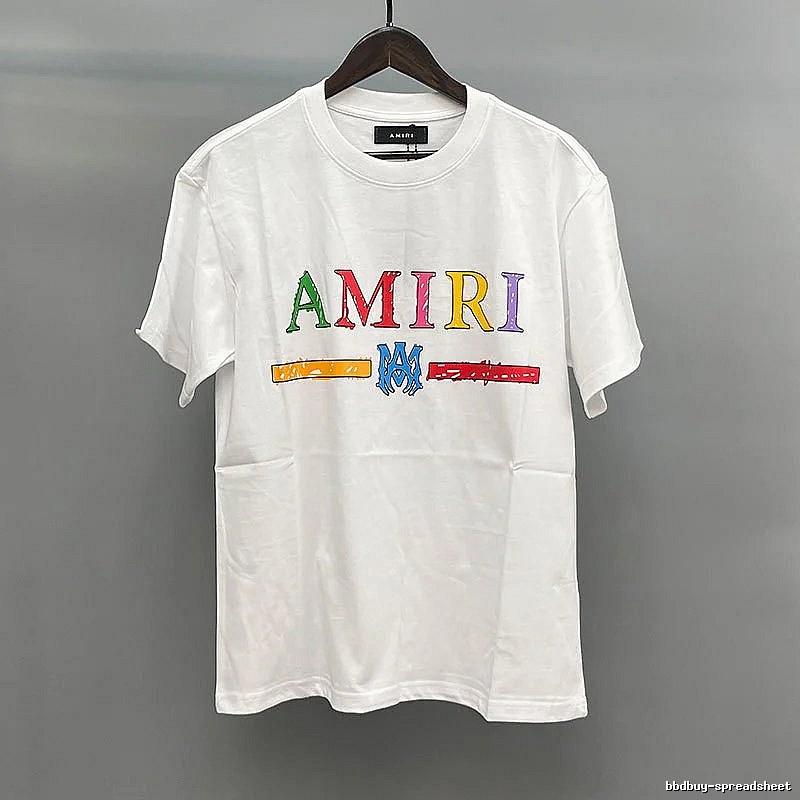 Amiri Color-Letter Graphic White Records Graphic T-Shirt Travel Styling