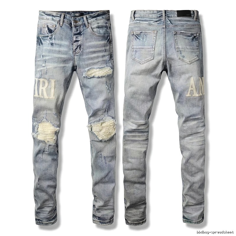 AMIRI Ripped Denim Blue Long Pants