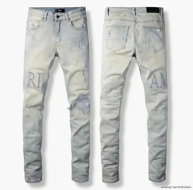 AMIRI Ripped Trendy Brand Light Gray Jeans
