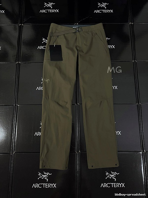 Arc'teryx Olive Technical Straight Pants with clean outdoor profile and subtle performance logo