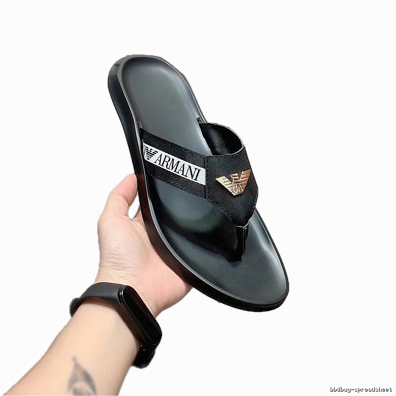 Armani Eagle Logo Light Luxury Casual Style Black Flip-Flops