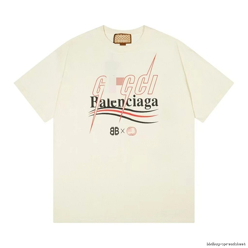 Balenciaga Co-branded Printed Streetwear Off-white Short-sleeve T-shirt