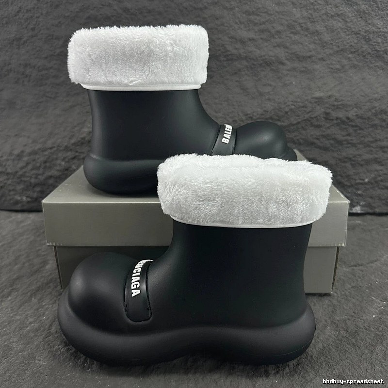 Balenciaga Fleece Trim Boot with Black Rubber Boot Detail
