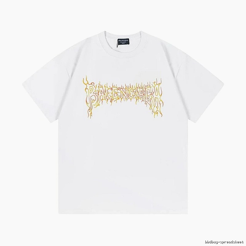 Balenciaga Gothic Style Flame Print White T-Shirt