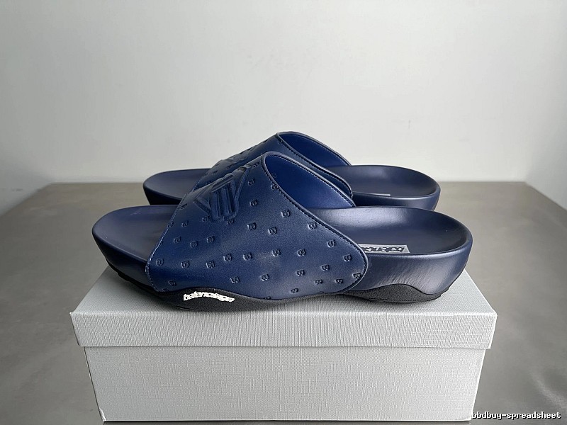 Balenciaga Monogram Streetwear Style Dark Blue Slippers