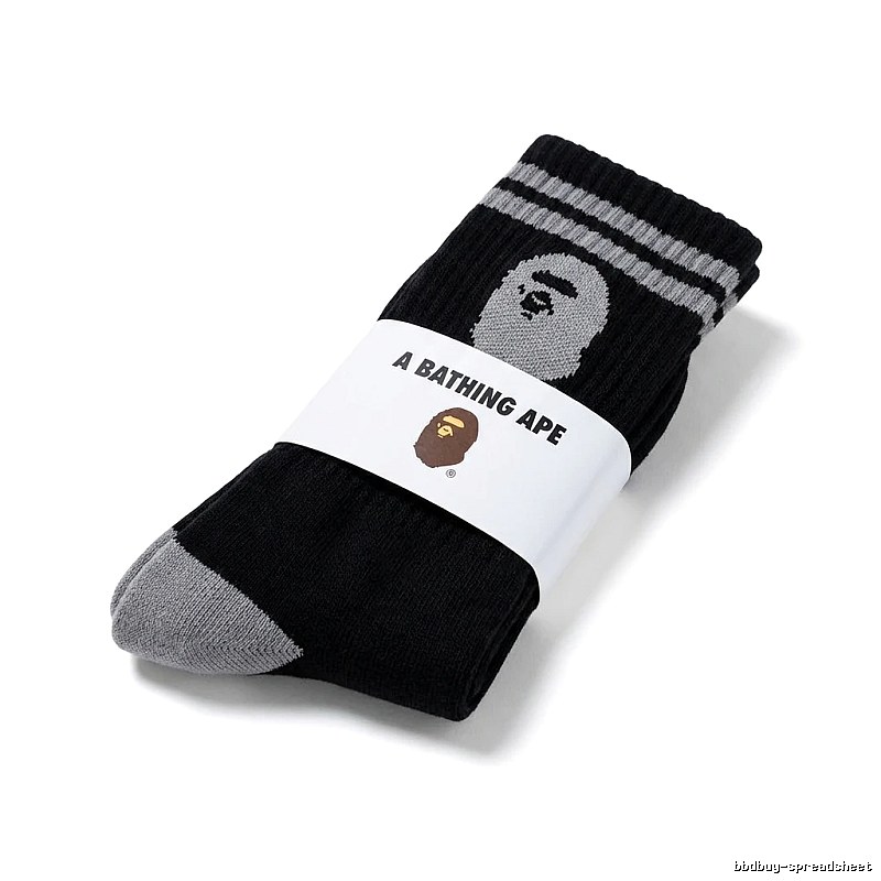 Bape Ape Head Trendy Cool Black and Grey Socks