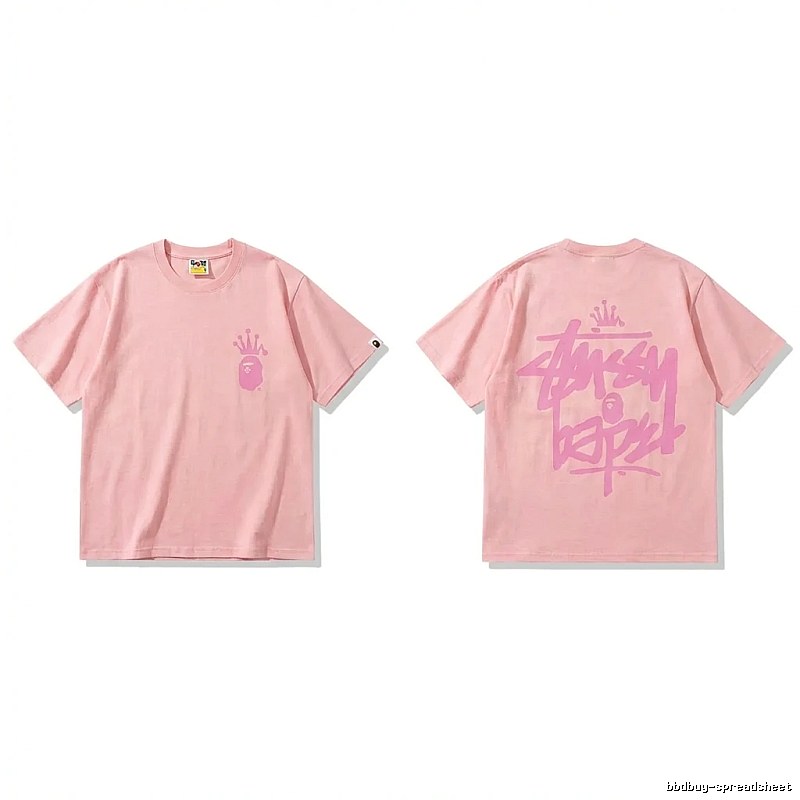 Bape Crown Print Pink Short-sleeve Shirt