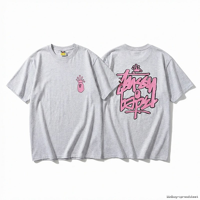 Bape pink graffiti-style short-sleeve shirt