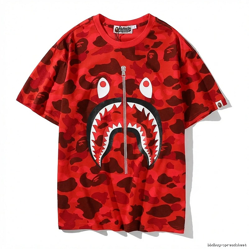 Bape Shark Camouflage Style Red T-shirt