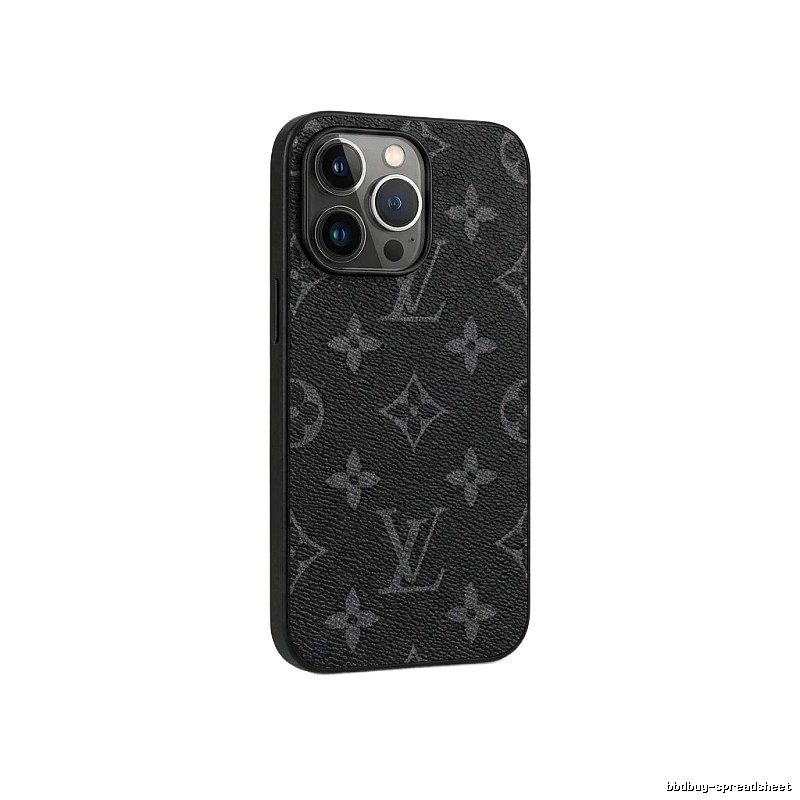 Black iPhone case with LV monogram pattern