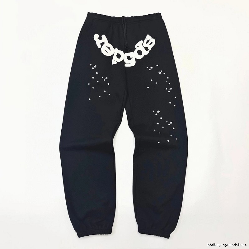 Bold White Branding Sp5der Logo Sweatpants in Black