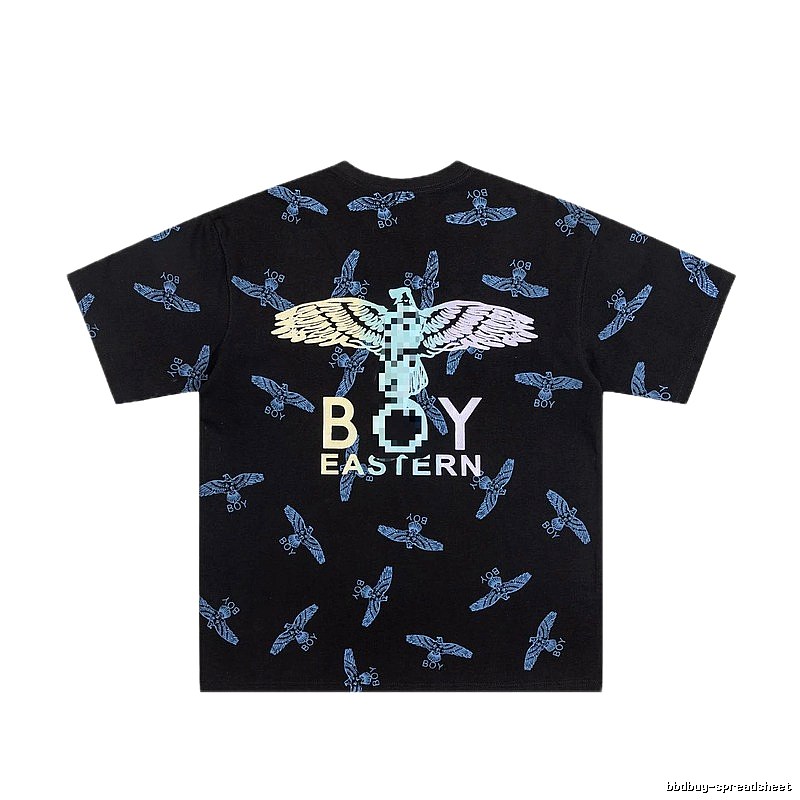 BOY All-over Flying Eagle Print Streetwear Style Black Short-sleeve T-shirt