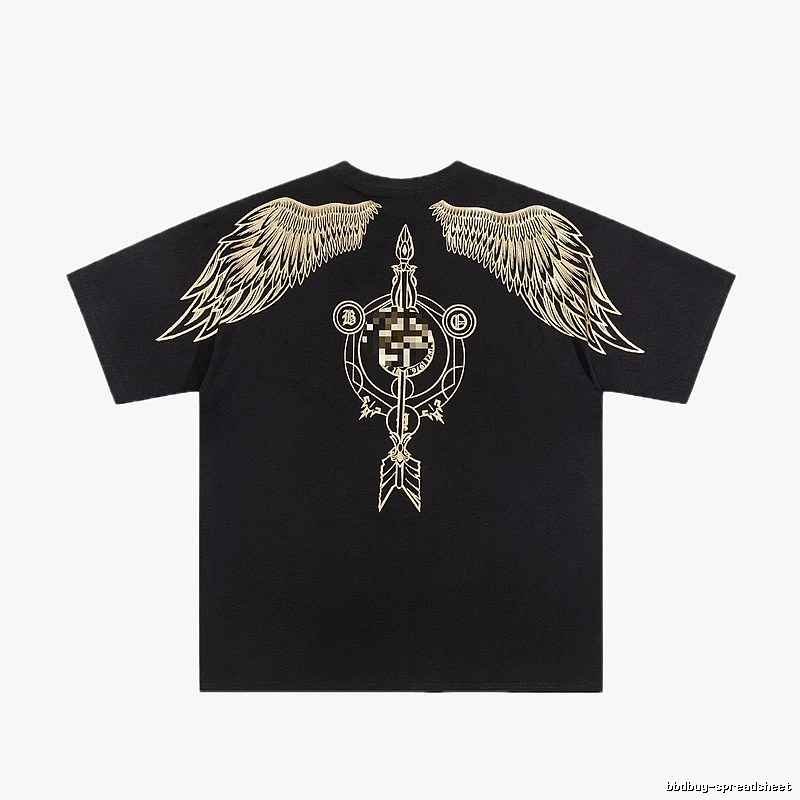 BOY Gold-foil Stamped Wings Street Style Black Short-sleeve T-shirt