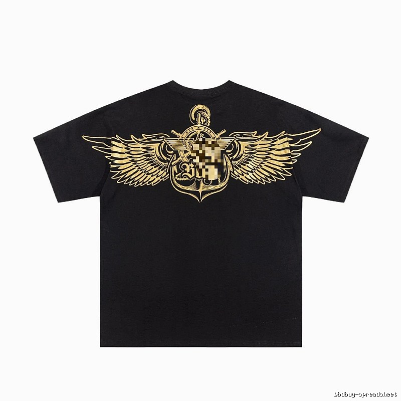 BOY Gold Foil Wings Street Style Black Short Sleeve T-shirt