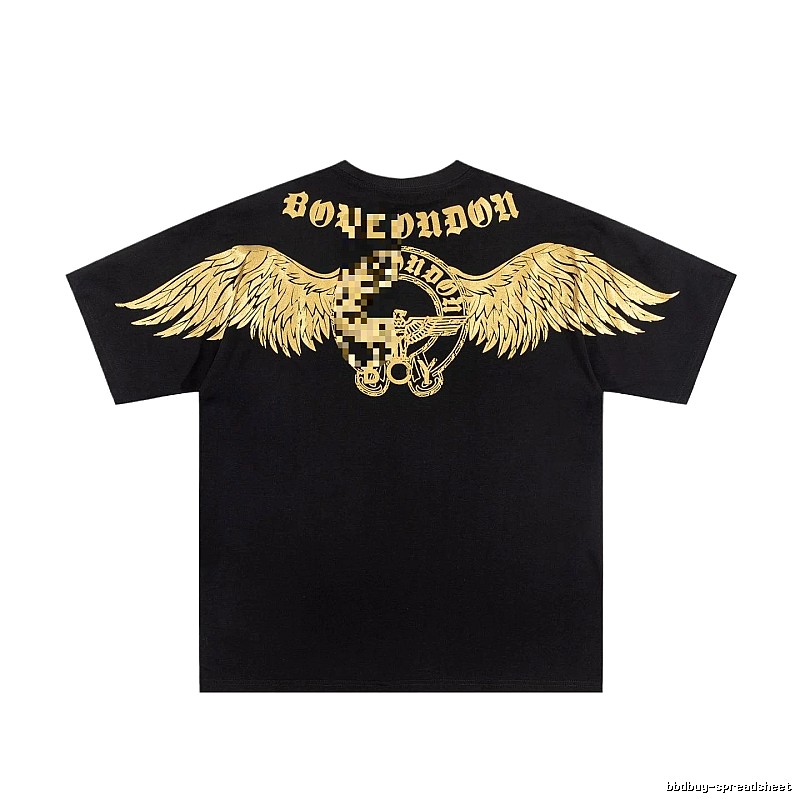 BOY Street Style Black Short-sleeve T-shirt with Gold Foil Stamped Wings