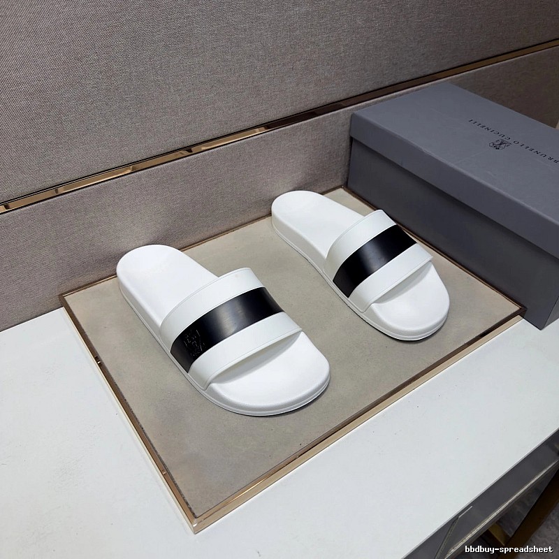 Brunello Cucinelli Casual Minimalist Style White and Black Slide Sandals
