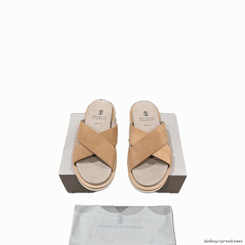 Brunello Cucinelli Casual-style Camel Cross-strap Slide Sandals