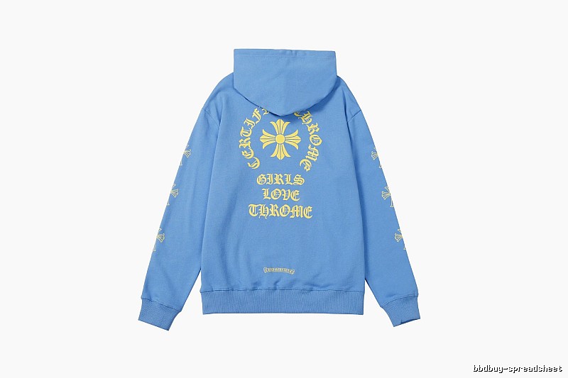Chrome Hearts 2088-90 Sky Blue Cross Graphic Hoodie Summer Styling