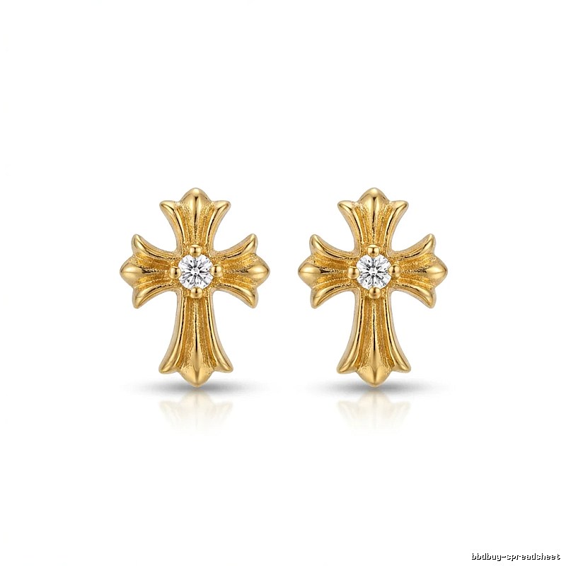 Chrome Hearts Gold Cross Flower Stud Earrings