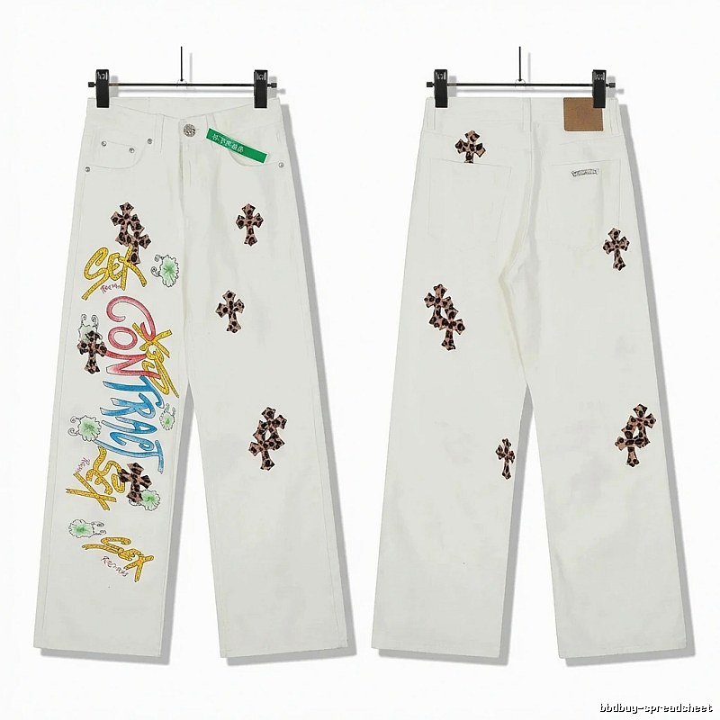 Chrome Hearts Graffiti Style White Jeans