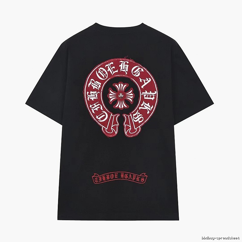 Chrome Hearts Red Horseshoe Print Street Style Black T-Shirt