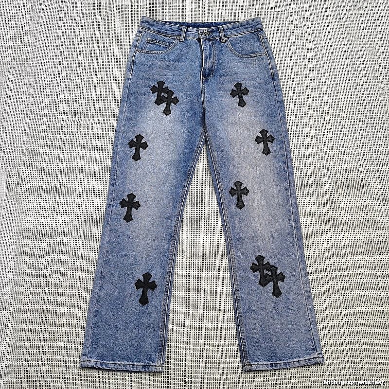 Chrome Hearts Resort Cross patch jeans White Jeans Black for Travel Looks