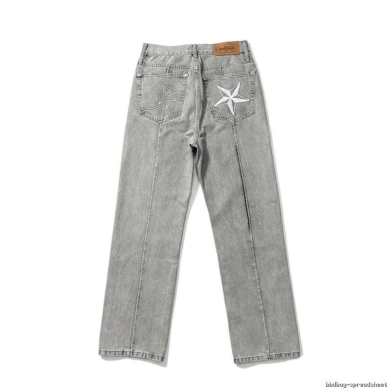 Corteiz Star Embroidered Light Grey Jeans