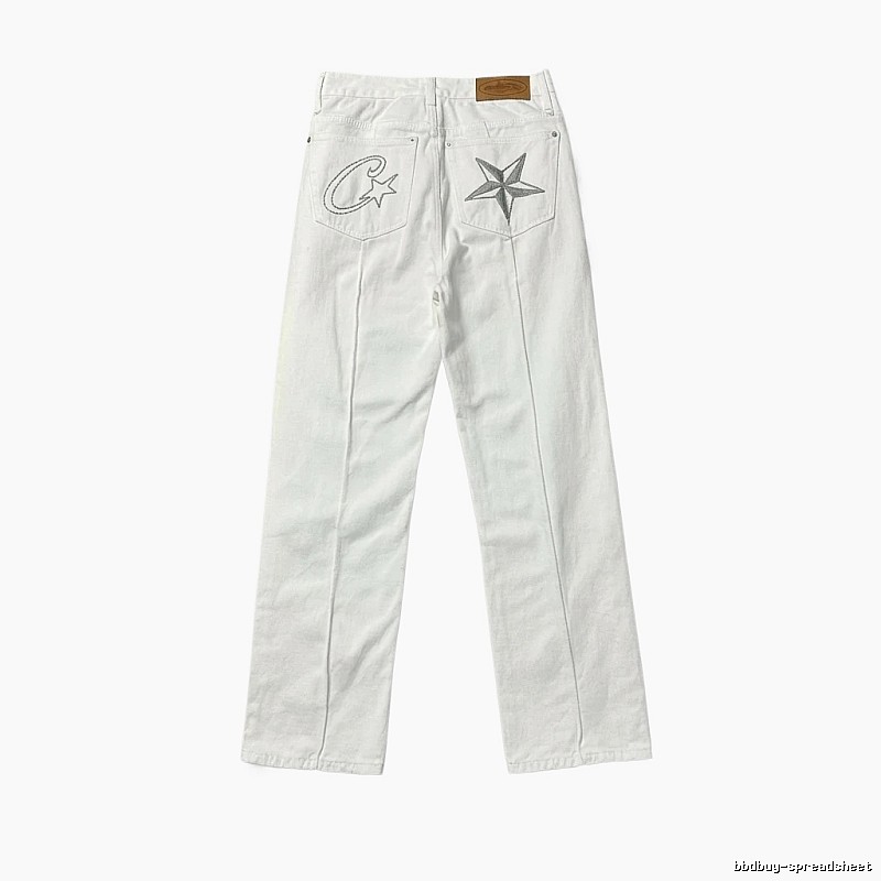 Corteiz Star Embroidery White Jeans