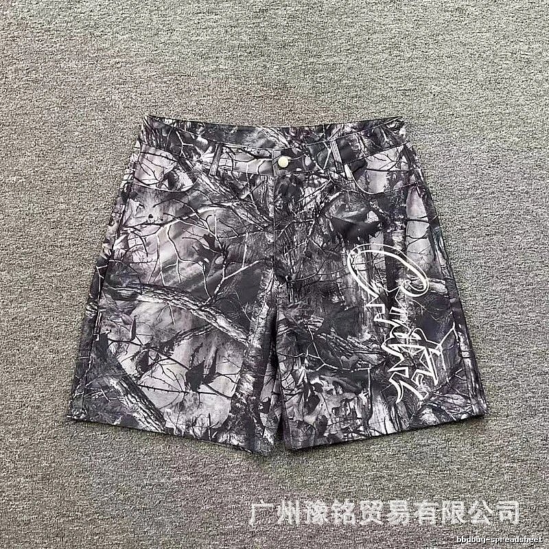 Corteiz Street Style Black and Grey Tree Grain Camouflage Shorts