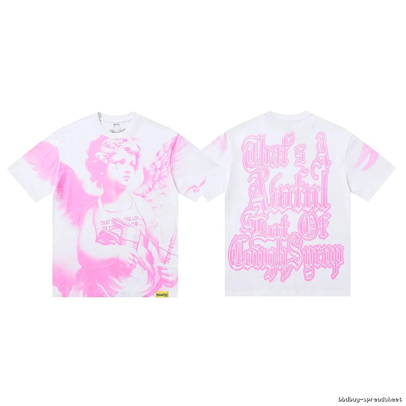 COUGH SYRUP Angel Print Street Style White and Pink T-shirt