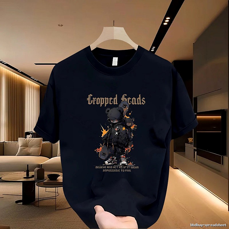 Cropped Skate Bear Street Style Navy Short Sleeve T-Shirt