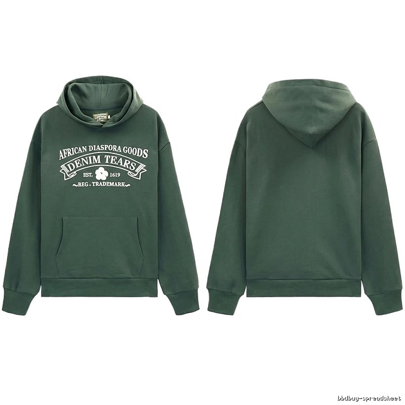 DENIM TEARS retro-style dark green hoodie
