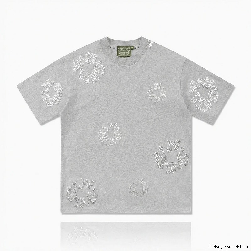 DENIM TEARS Retro - Style Light Gray T - Shirt
