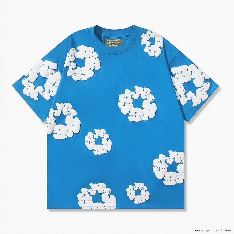 DENIM TEARS Three-dimensional Flower Blue Short-sleeve Shirt