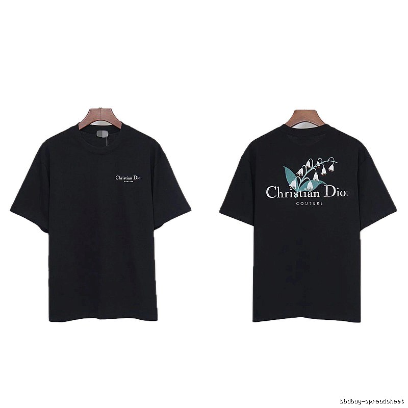 Dior Casual Black T-Shirt with Lily of the Valley Print