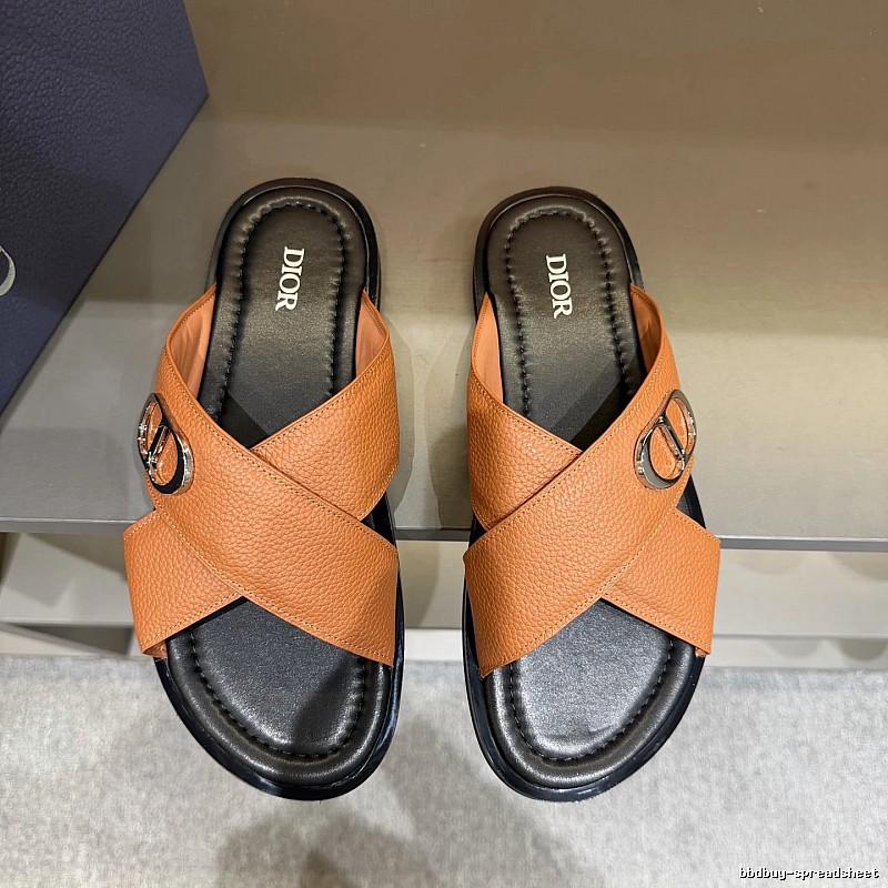 Dior CD Buckle Light Luxury Style Caramel Slide Sandals